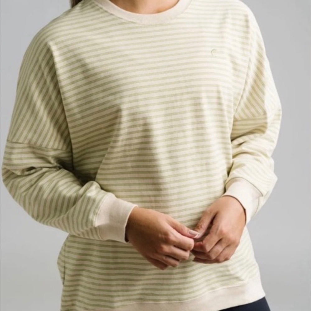 ZYIA Striped Crewneck Sweater Cream & Olive Green Size XXL